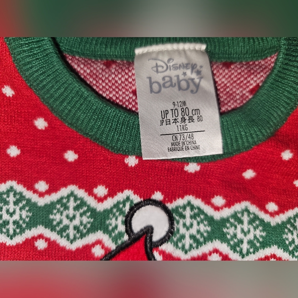 Disney Baby Mickey Mouse Christmas Sweater Red Green Holiday Sz 9-12M - Picture 5 of 5